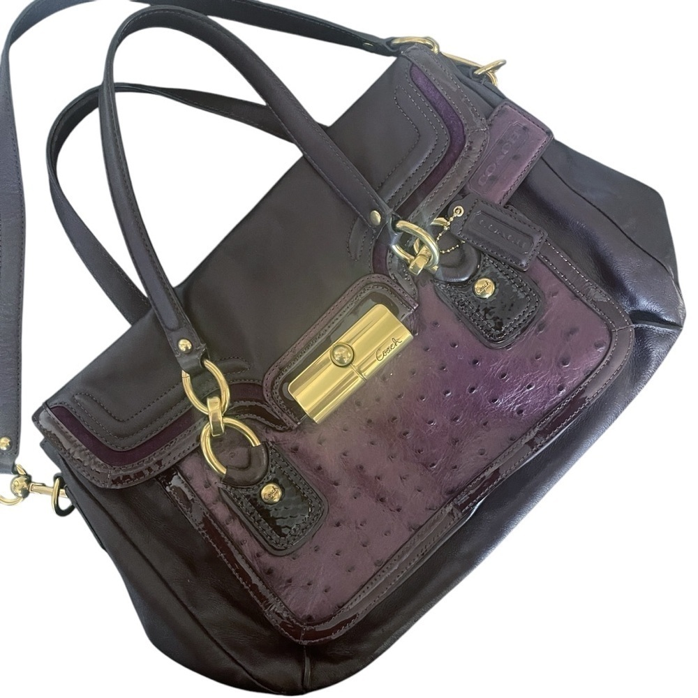 Coach Kristin Spector Plum Leather Ostrich Satchel Purse Bag